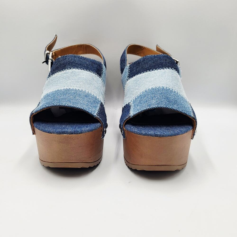 NWOT Sun & Stone Rayaell Studded Patchwork Denim Slingback Platform Sandals 6.5M - Picture 6 of 14